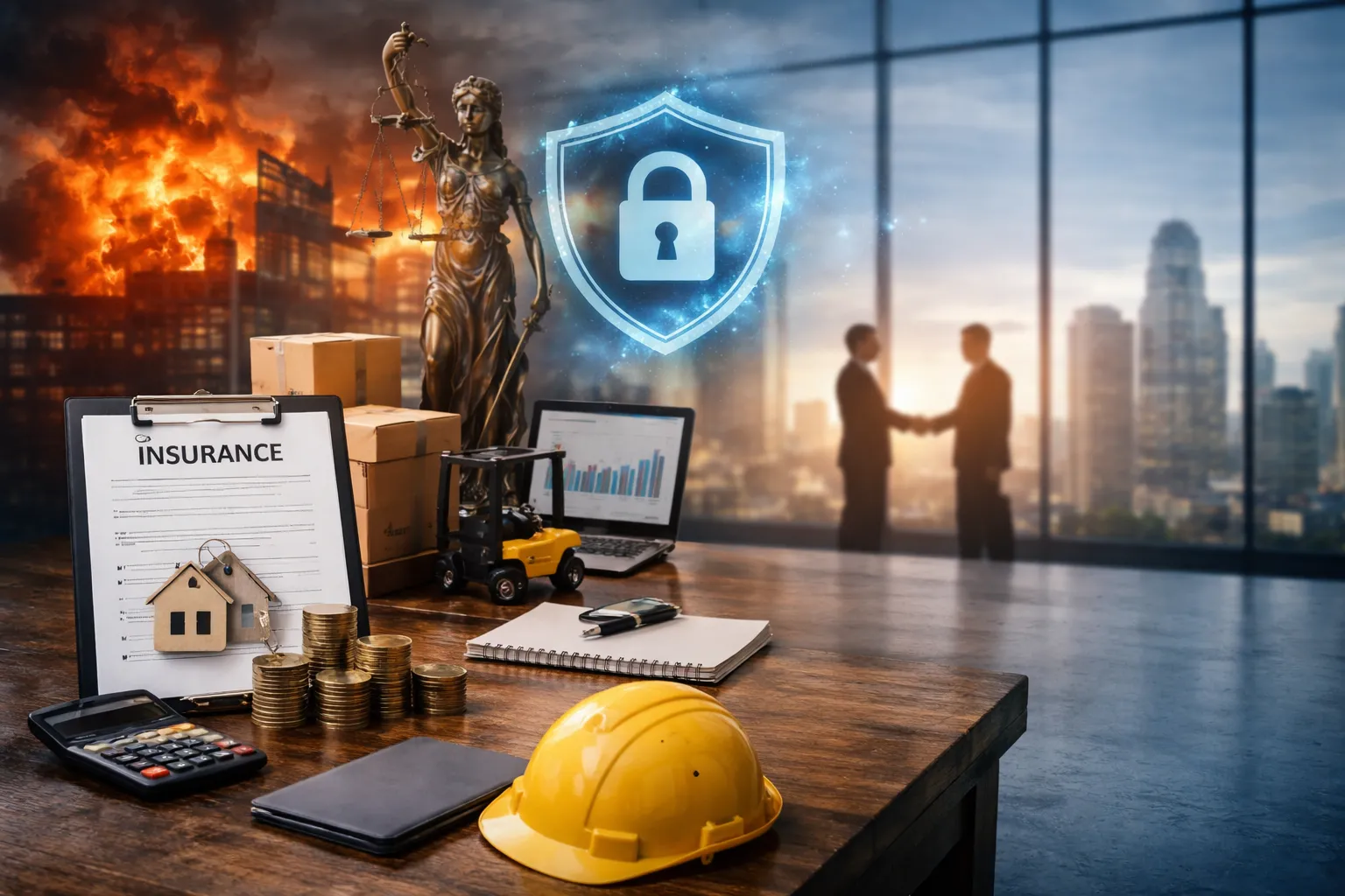 ביטוח עסקים קטנים ובינוניים עם המחשה של כיסוי, הגנה וניהול סיכונים