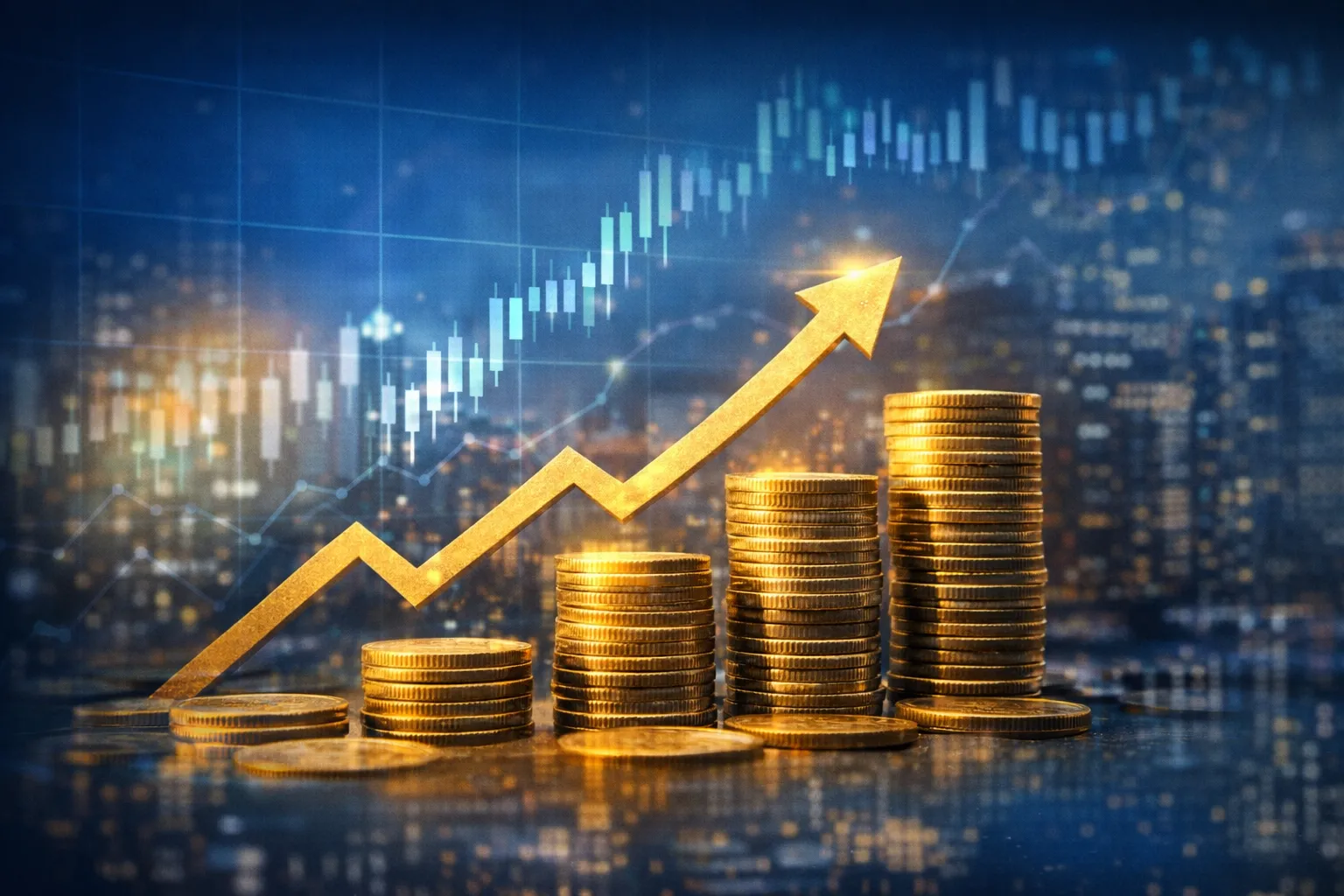 קופת גמל להשקעה צמיחה פיננסית גרף עולה מטבעות השקעה חכמה